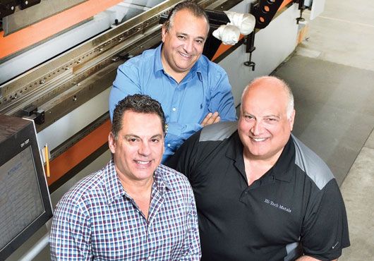 Hi-Tech Metals Inc.’s owners (left to right) Jay Valentino, Chris Doulou and Manny Velis in their architectural metal fabrication company just outside New York City.